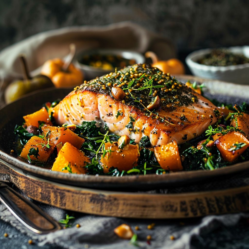 A beautifully arranged plate of healthy fall dinner recipes featuring roasted vegetables and lean protein.