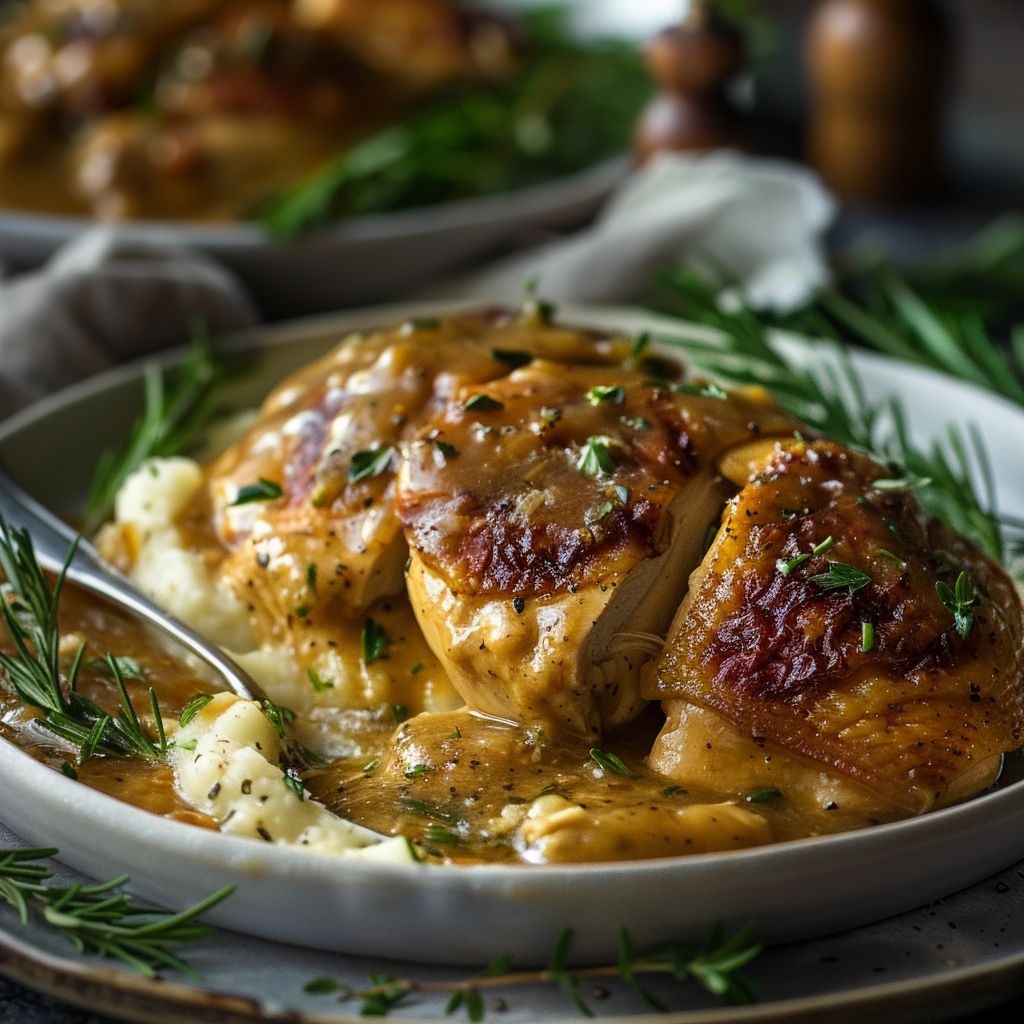 A comforting bowl of chicken stew with vegetables in a crockpot, steam rising in soft natural light.