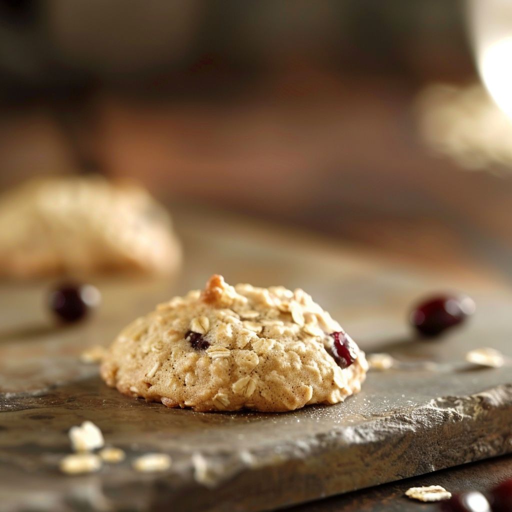 A plate of White Chocolate Oatmeal Cranberry Cookies with a soft, warm texture.