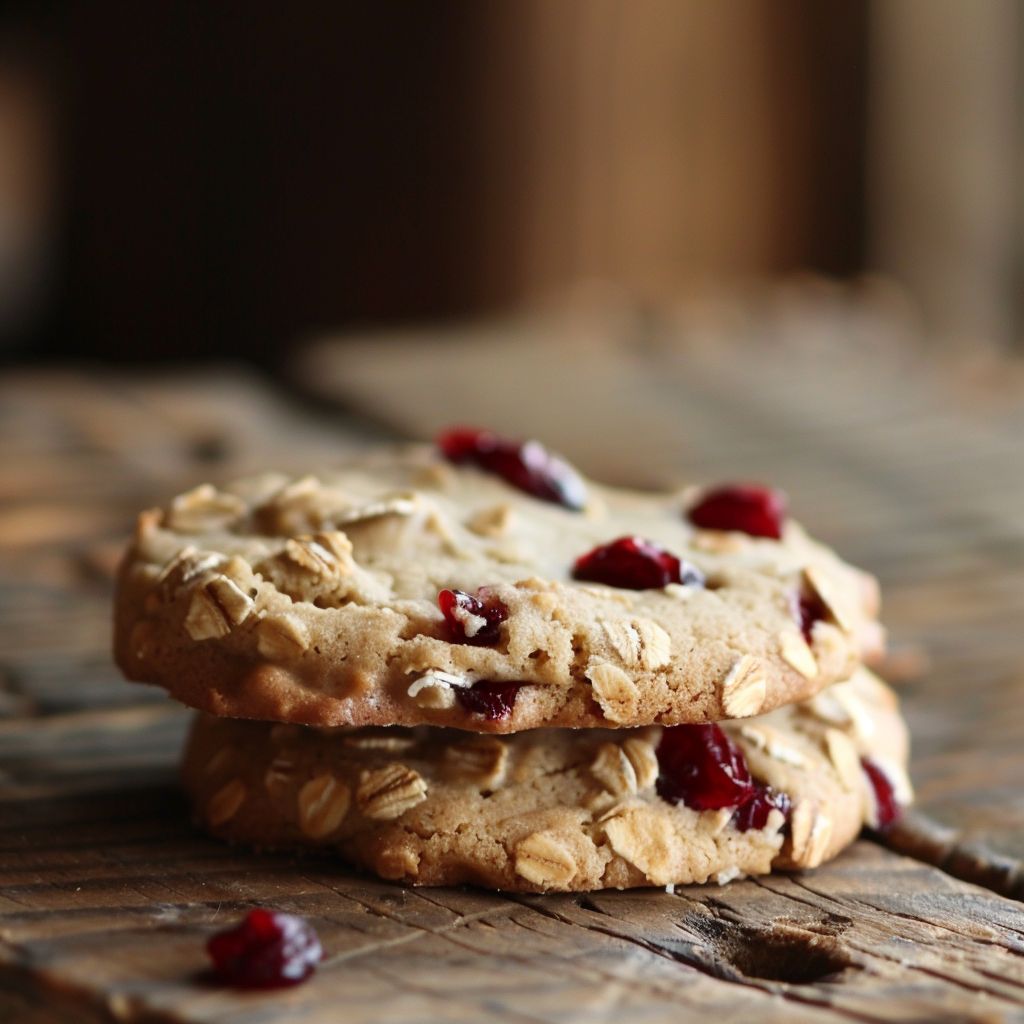 A plate of White Chocolate Oatmeal Cranberry Cookies with a soft, warm texture.