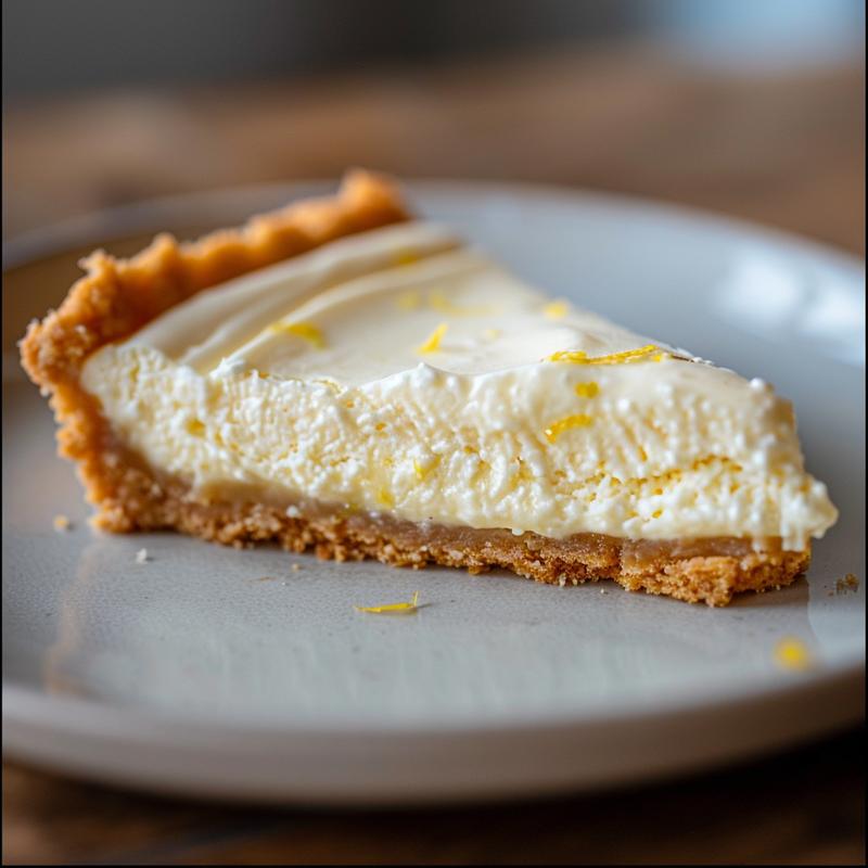 Close-up of a slice of lemon cheesecake cookie on a light grey plate.