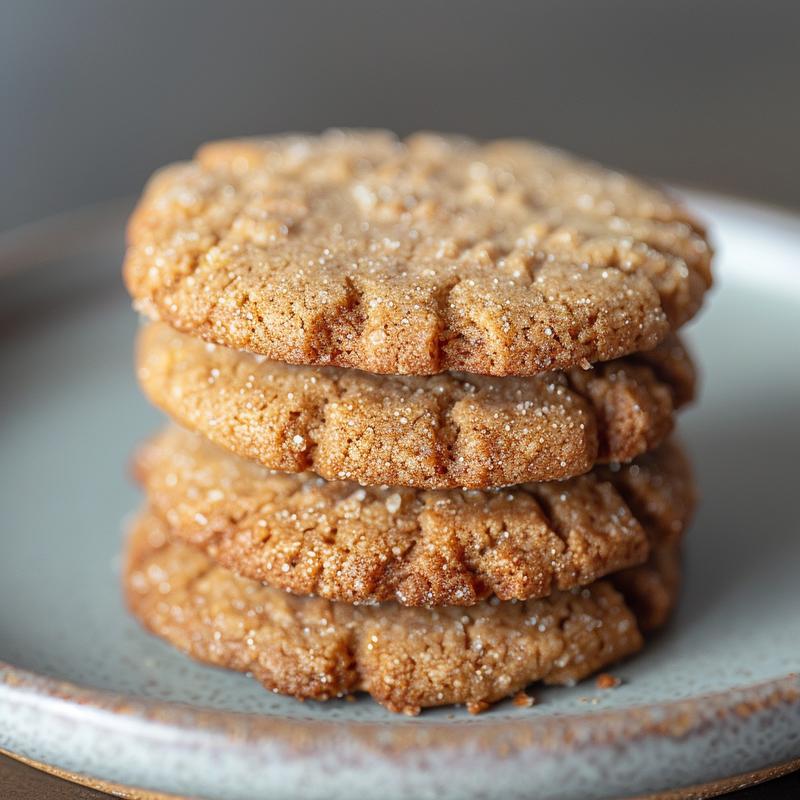 A close-up of three keto Christmas cookies stacked on a light grey ceramic plate.