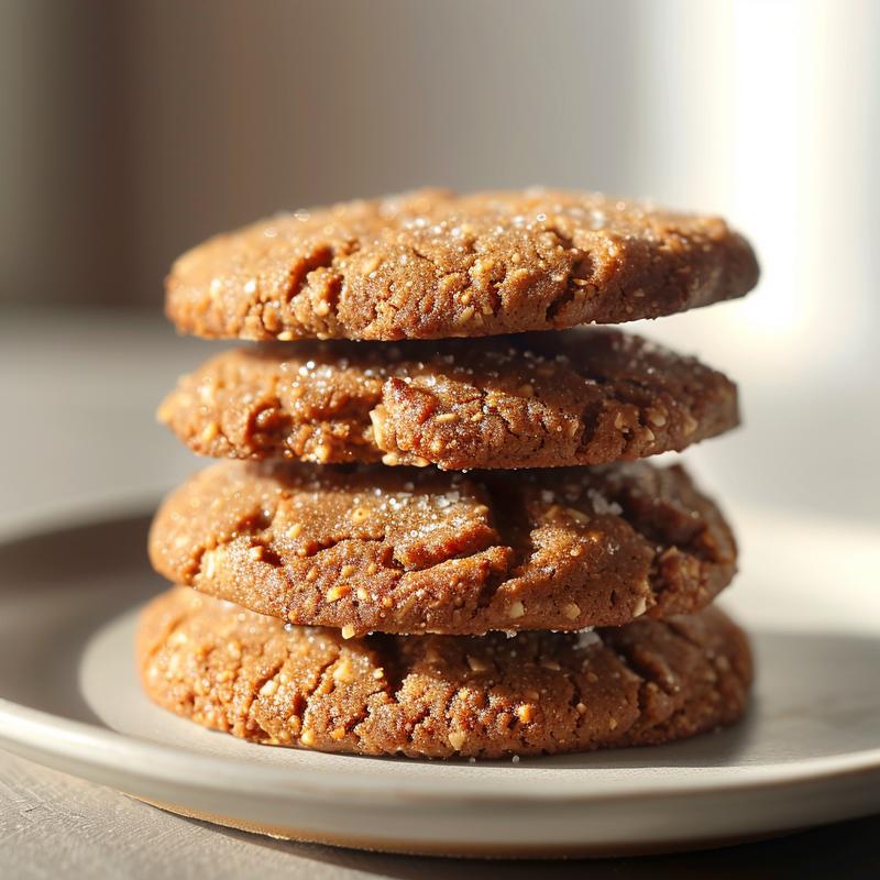 A close-up view of three gluten-free Christmas cookies stacked on a light grey ceramic plate.