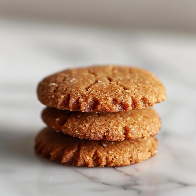 A close-up of three freshly baked air fryer cookies stacked on a white marble surface.