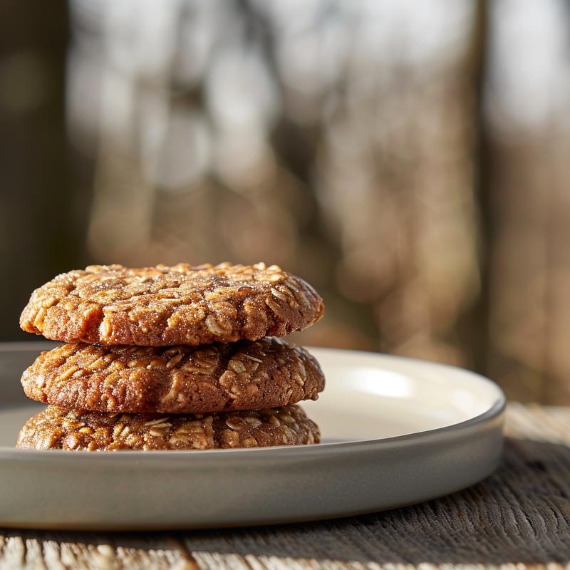 Close-up of three freshly baked breakfast cookies on a light grey ceramic plate.