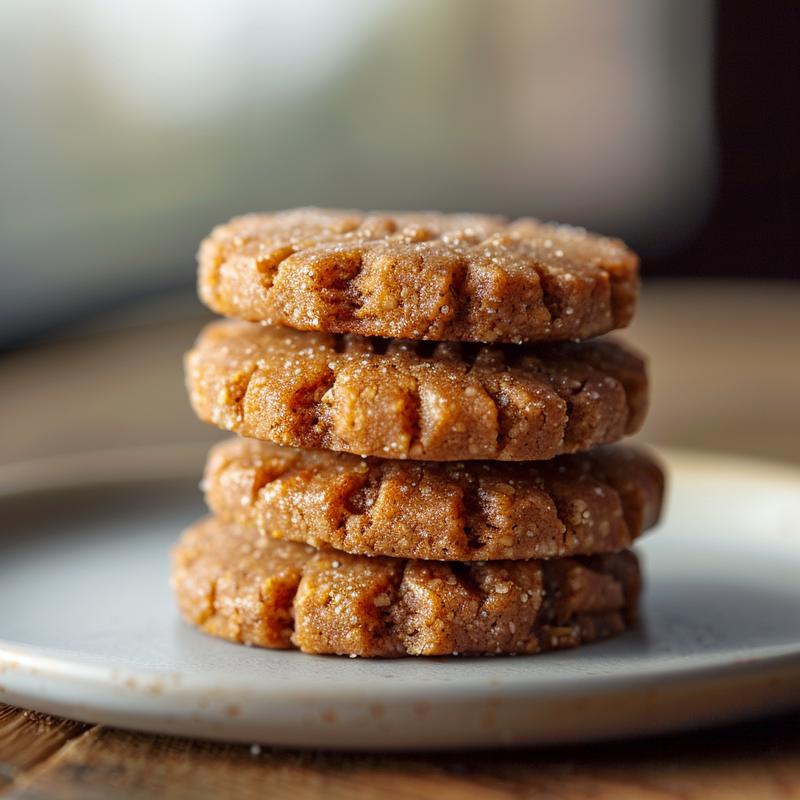Close-up of three stacked vegan Christmas cookies on a light grey ceramic plate.