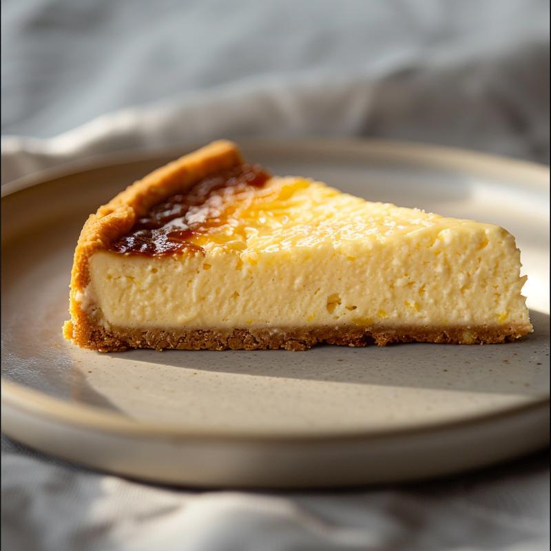 Close-up of a slice of lemon cheesecake cookie on a light grey plate.