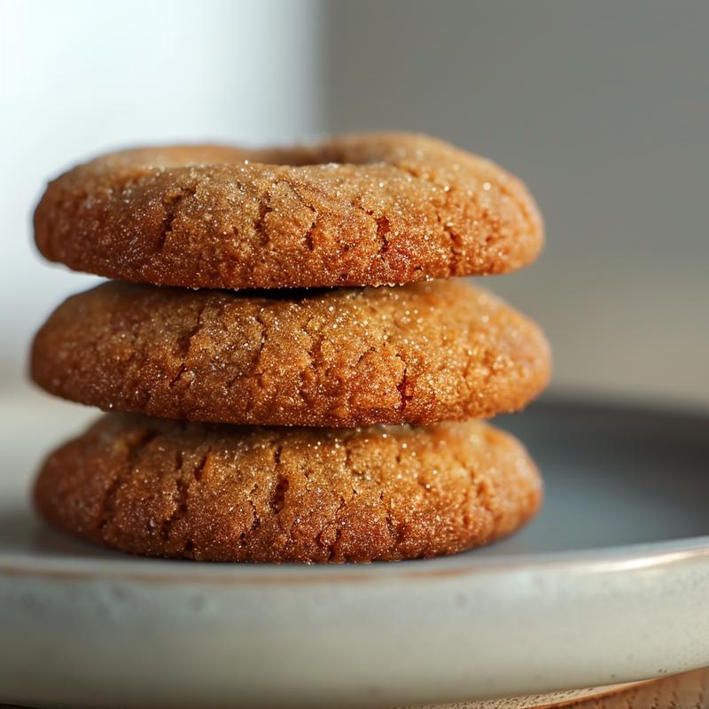 A close-up of three keto Christmas cookies stacked on a light grey ceramic plate.