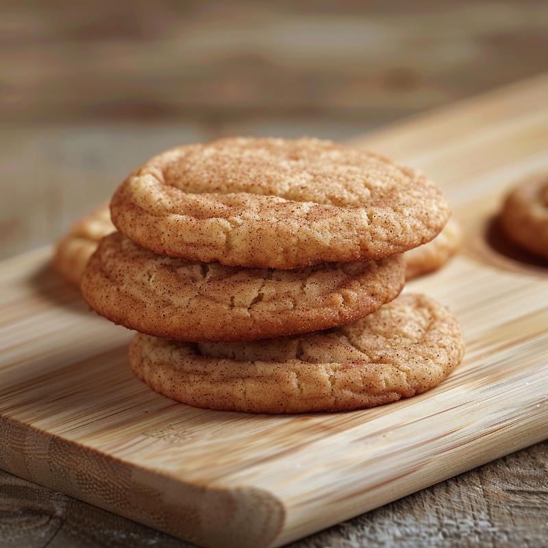 A close-up shot of vegan snickerdoodles on a light wood board, showcasing their texture and detail.